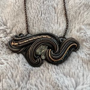 ✨ Lovely Handmade Oxidized Sterling and Copper Wire-Wrapped Necklace